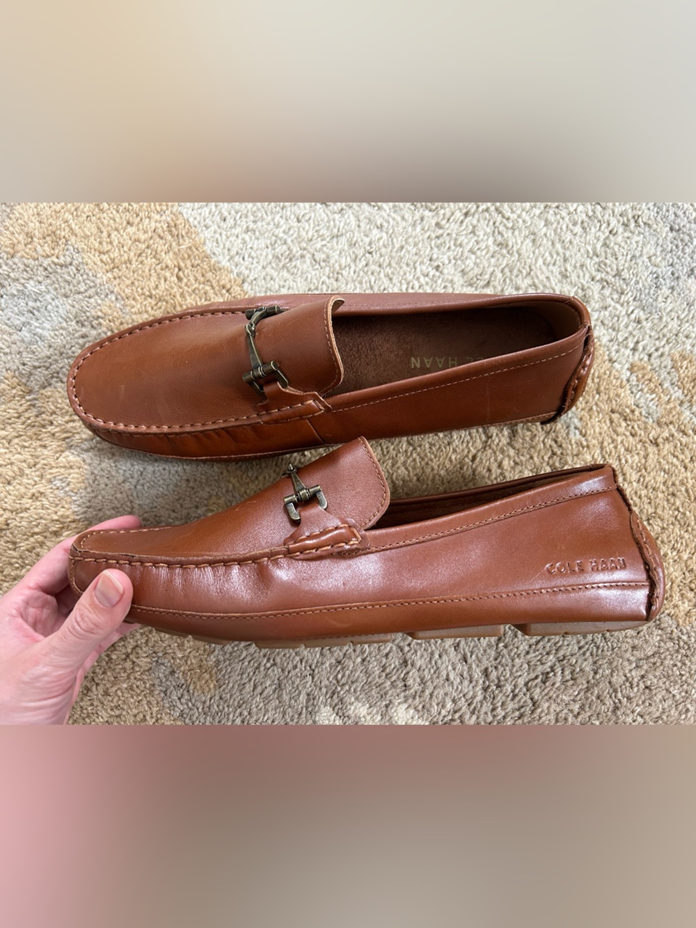 Cole Haan Men's Wyatt Leather Bit Buckle Driver Loafers Cognac Sz 9 - Picture 3 of 10